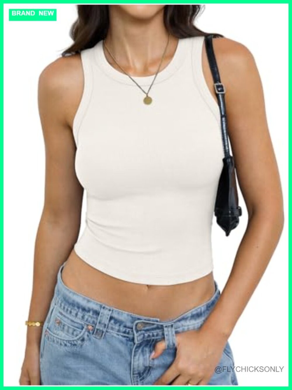 Womens Cotton Ribbed Crop Tank Top Fitted Sleeveless High Neck Racerback Summer